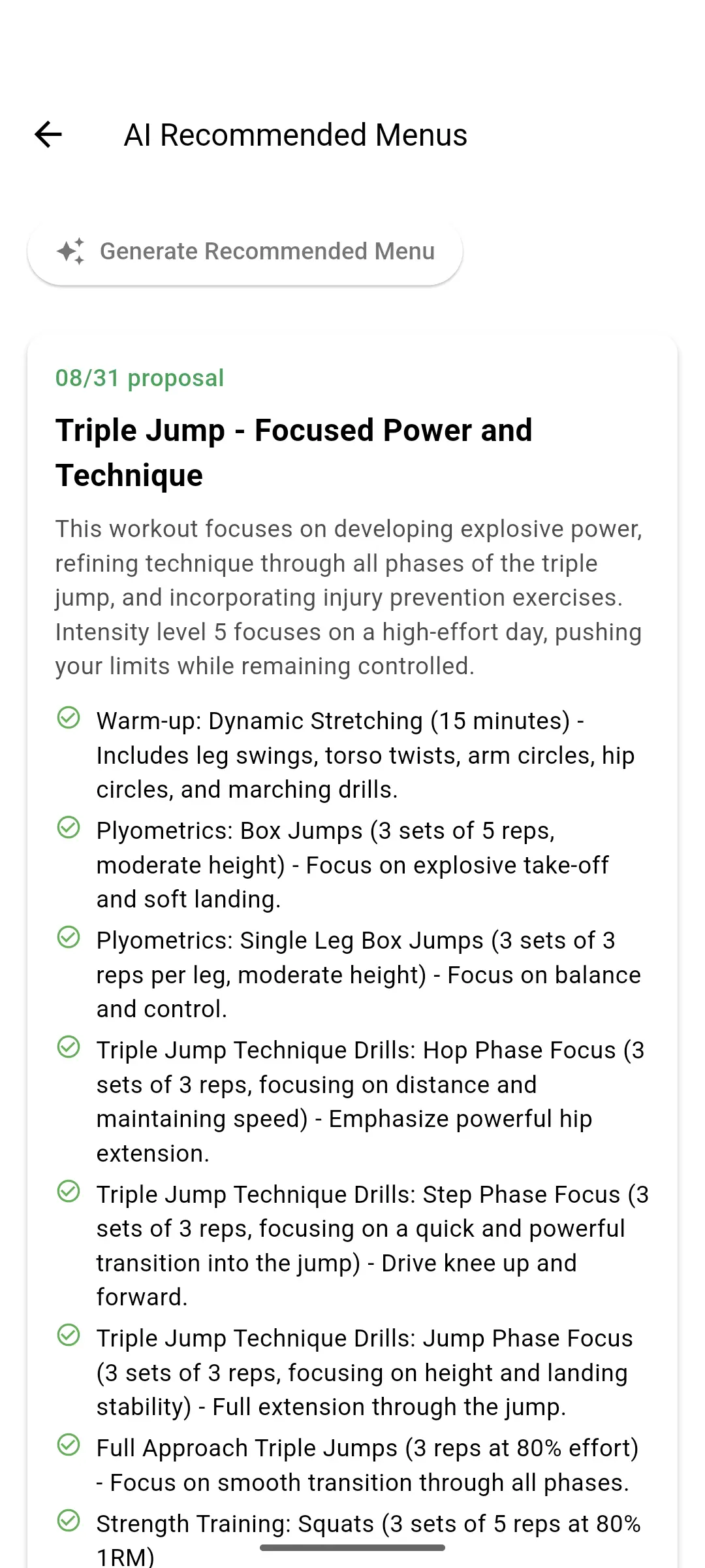 traqqer AI recommendation screen