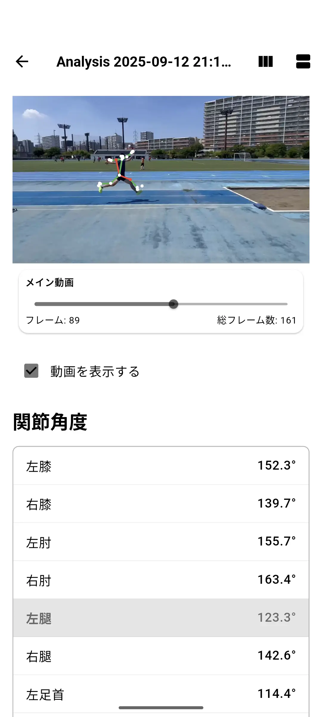 動画分析結果画面
